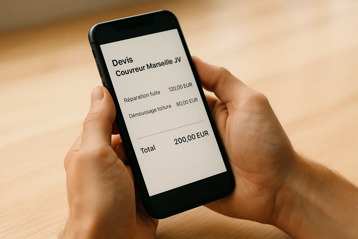 Devis couvreur à Marseille détaillé et transparent affiché sur smartphone